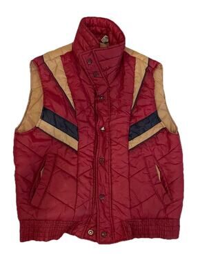 Vtg 70s Puffer Alpine Ski Color Block Puffer Vest Size Medium Red Tan -Gaper Day